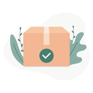 Delivery package and check mark. Shipping box and cardboard box. Shipping Stock Illustration