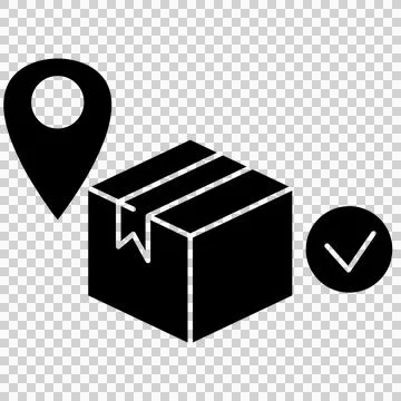 Delivery package box with location pin and checkmark Illustrazione stock