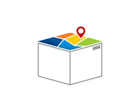 Delivery package box with map direction on top Stock Illustration