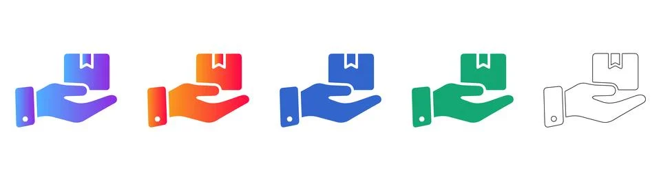 Delivery Package Icons with Hand in Gradient and Outline Stock Illustration