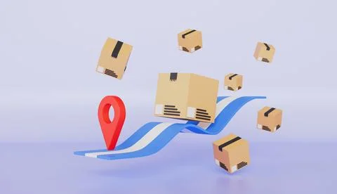 Delivery package with pin location, Fast delivery service, Delivery tracking 스톡 일러스트