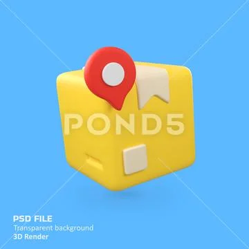 Delivery Packaging Box with pin location isolated 3d render icon illustration PSD Template