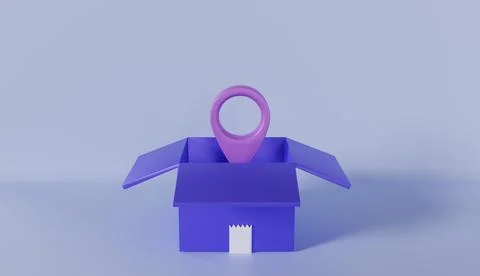 Delivery packaging icon Open box with location pin Stock Illustration