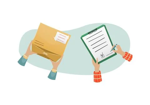 Delivery of the parcel by the postman to the recipient at home. Mail delivery Illustration