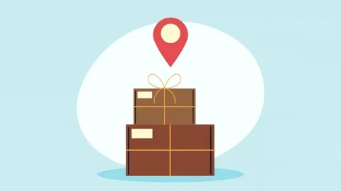 Delivery parcels animation with red location pin icon showing tracking stat.. Stockbeeldmateriaal 338315691