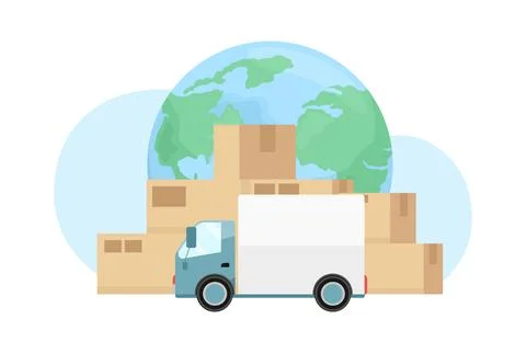 Delivery parcels with cargo van flat concept vector illustration Stock Illustration