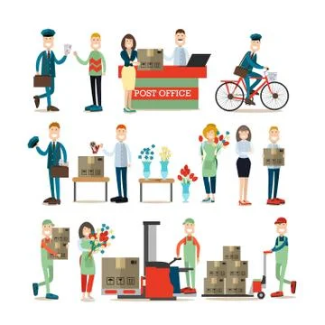 Delivery people vector flat icon set Illustrazione stock