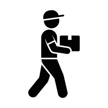 Delivery Person Carrying Package While Walking Forward In Modern Minimalist.. Stock Illustration