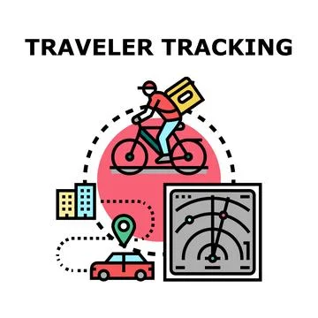 Delivery person tracking client package location Stock Illustration