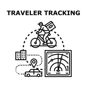Delivery person tracking client package location Stock Illustration