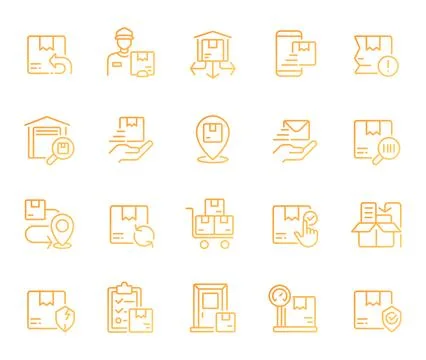Delivery pixel perfect gradient linear vector icons set Stock Illustration