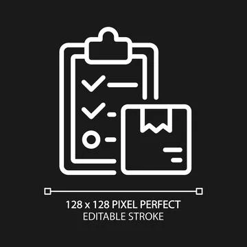 Delivery plan pixel perfect white linear icon for dark theme Stock Illustration