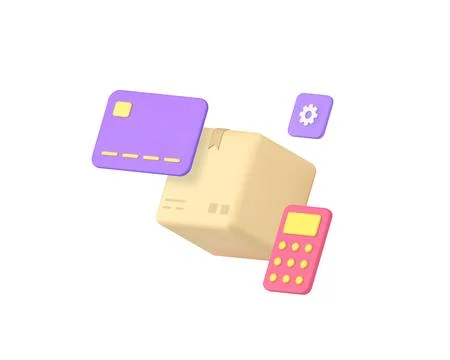 Delivery postal parcel cargo service payment calculation 3d icon realistic .. Illustrazione stock