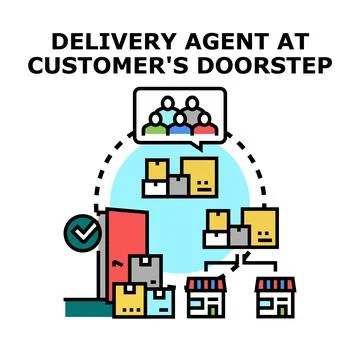 Delivery process receiving parcels at customer doorstep icon Stock Illustration