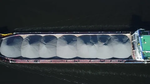  Delivery of raw materials by water. Vertically view from drone. Stock Footage 235566879