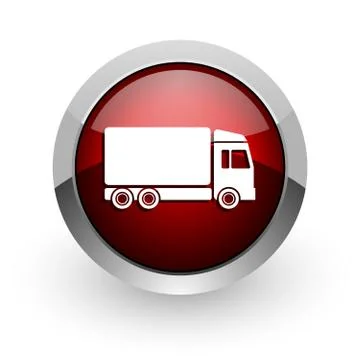 Delivery red circle web glossy icon. Stock Illustration