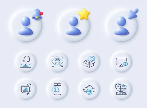 Delivery report, Eye detect and Return package line icons. For web app, printing Stock Illustration