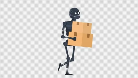 Delivery robot. Animation of a robot carrying boxes. Cartoon Stock Footage 314762744
