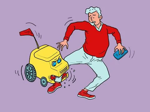 Delivery robot attacks human host, like a pet, a drone courier Illustrazione stock