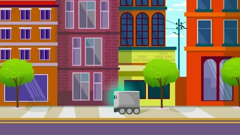 Delivery Robot Riding Down The Street 2D Flat Animation. 動画素材 195904226