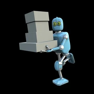 Delivery robot run with parcel shipping cartoon style 3d render Stock Illustration