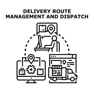 Delivery route management and dispatch system concept Stock Illustration