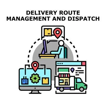 Delivery route management and dispatch system concept Stock Illustration