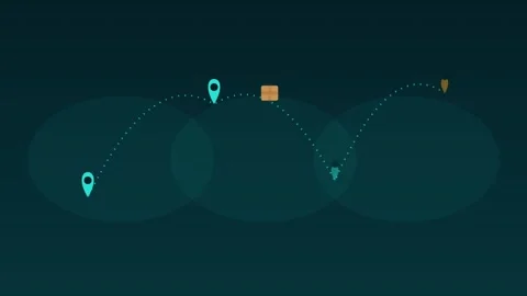 Delivery route map pins tracking turquoise logistics loop Vídeos de archivo 342613607