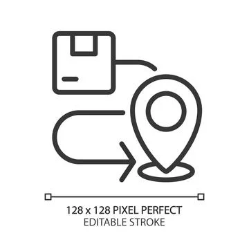 Delivery route pixel perfect linear icon Stock Illustration
