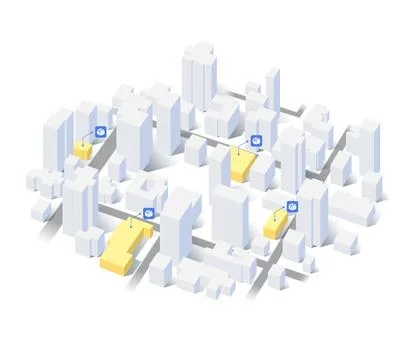 Delivery route planning, navigation plan between multiple pin. Isometric city Stock Illustration