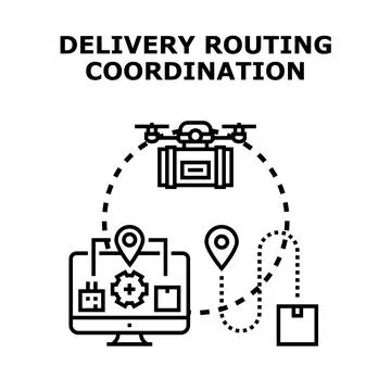 Delivery routing coordination with drone logistics technology Illustrazione stock