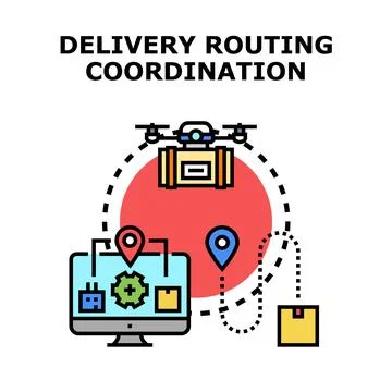 Delivery routing coordination with drone logistics technology Stock Illustration