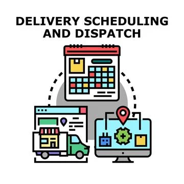 Delivery scheduling dispatching logistics system technology Stock Illustration