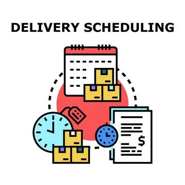 Delivery scheduling, logistics planning, and shipping management process Stock Illustration