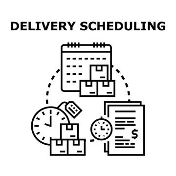 Delivery scheduling, logistics planning, and shipping management process Stock Illustration