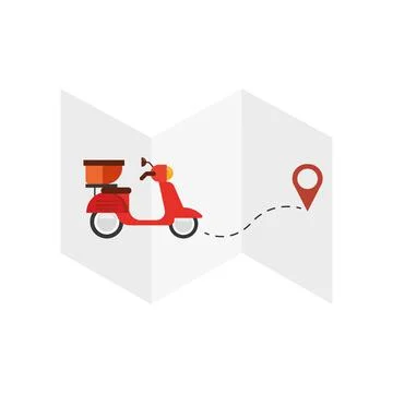 Delivery scooter with map. Vector Stock Illustration