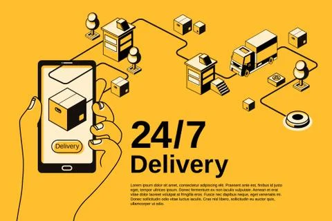 Delivery service 24 7 vector halftone illustration Stock Illustration