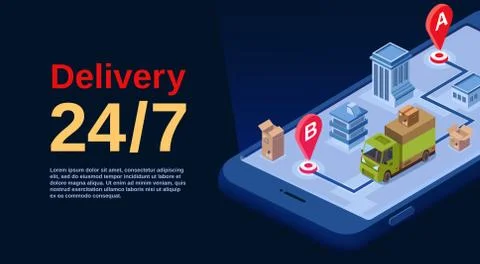 Delivery service app vector isometric illustration Stock Illustration