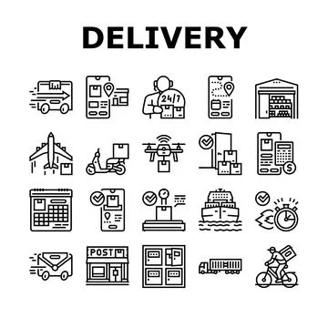 Delivery Service Application Icons Set Vector Stock Illustration