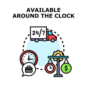 Delivery service available around the clock concept Stock Illustration