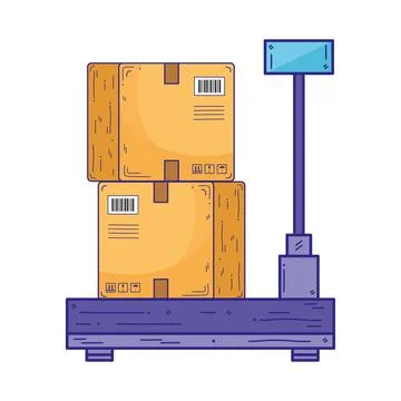 Delivery service boxes carton in scale balance Stock Illustration