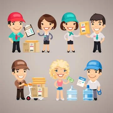 Delivery Service Characters Set Stock Illustration