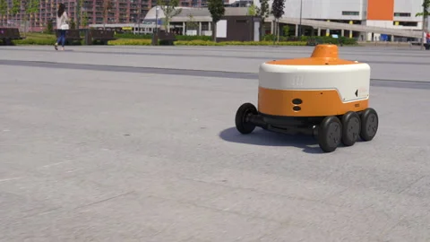 Delivery service by courier robot. automatic delivery system using an unmanne Stock-Footage 158101135