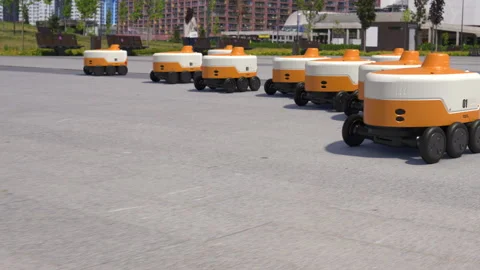 Delivery service by courier robot. automatic delivery system using an unmanne Stock-Footage 158101150