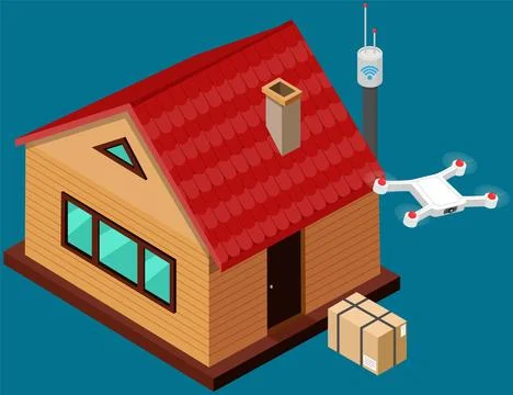 Delivery service delivers parcel using flying drone. Future technologies of home 스톡 일러스트