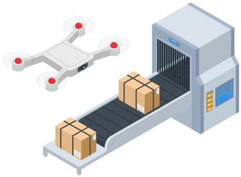 Delivery service delivers parcel using flying drone. Future technologies of Stockillustratie