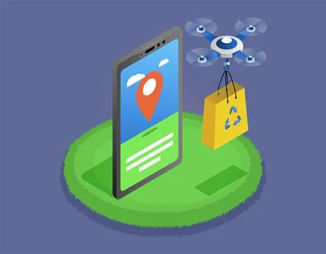 Delivery service delivers parcel using flying drone. Modern technologies mobile Stockillustratie