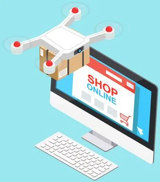 Delivery service delivers parcel using flying drone. Modern technologies online Stockillustratie