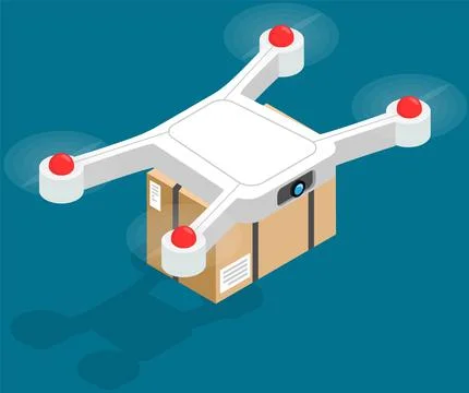 Delivery service delivers parcel using flying copter. Future technologies of 스톡 일러스트