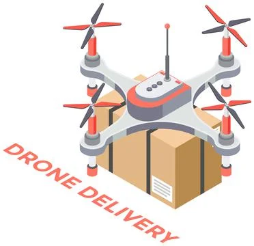 Delivery service delivers parcel using flying copter. Future technologies of 스톡 일러스트